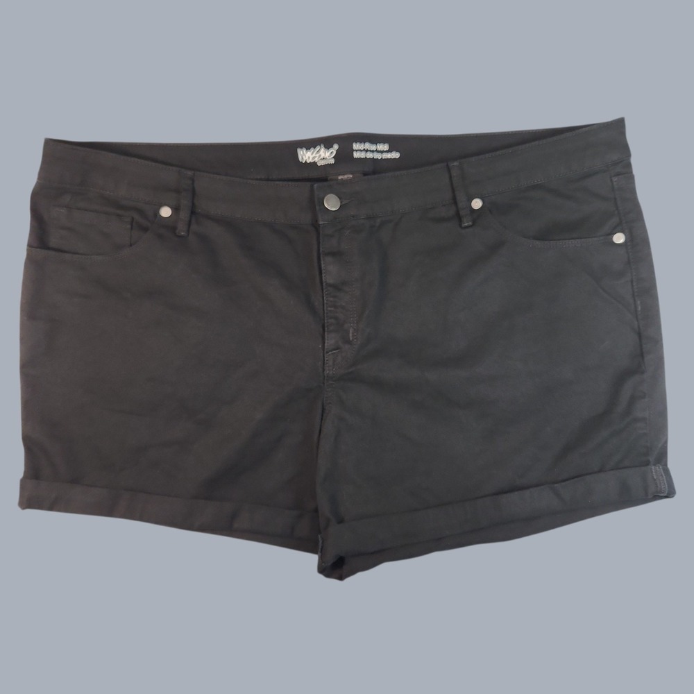 Mossimo Denim Shorts Women's 24W Black Mid Rise Midi Super Stretch Cuffed NWOT - Picture 1 of 5
